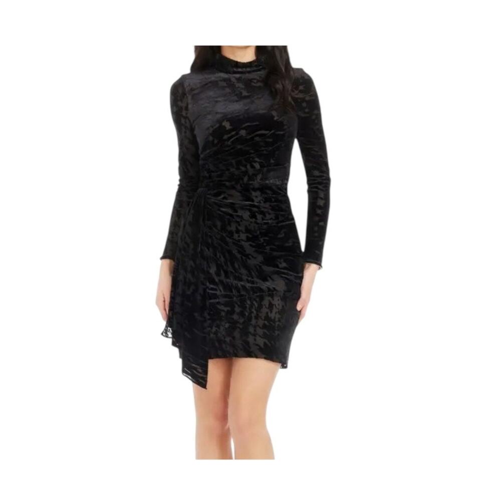 Dress the Population Fawn long sleeve velvet minidress dress black size Medium M